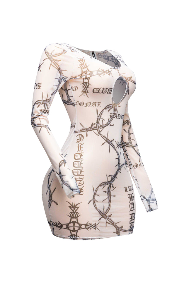 Barbed wire printed mesh dress - Muvin 