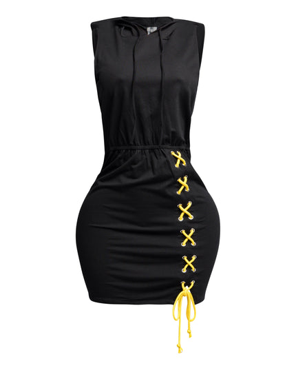 Cross Tied Hoodie Sleeveless Mini Dress - Muvin 