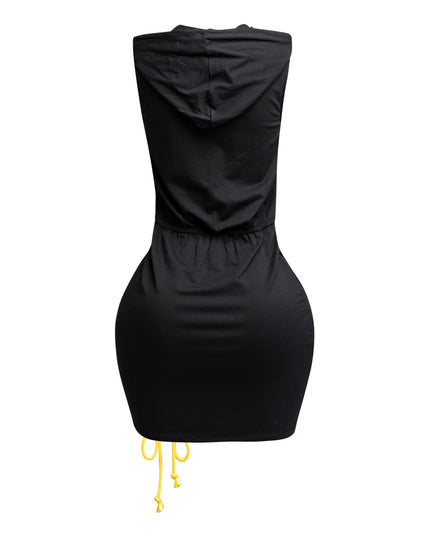 Cross Tied Hoodie Sleeveless Mini Dress - Muvin 