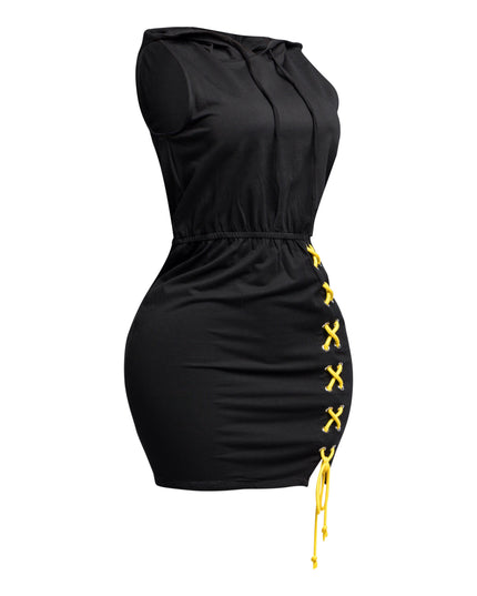 Cross Tied Hoodie Sleeveless Mini Dress - Muvin 
