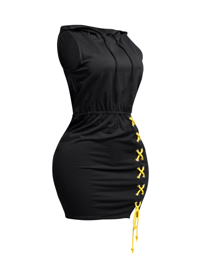 Cross Tied Hoodie Sleeveless Mini Dress - Muvin 