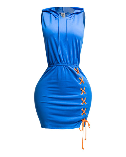 Cross Tied Hoodie Sleeveless Mini Dress - Muvin 