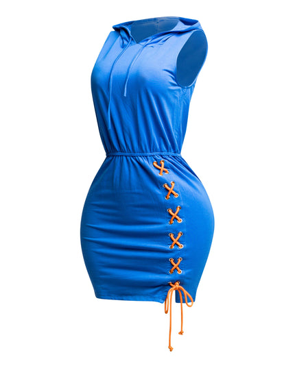 Cross Tied Hoodie Sleeveless Mini Dress - Muvin 