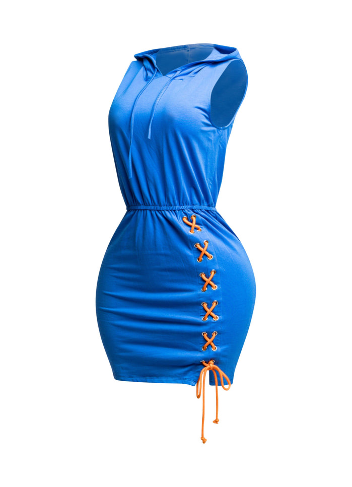 Cross Tied Hoodie Sleeveless Mini Dress - Muvin 