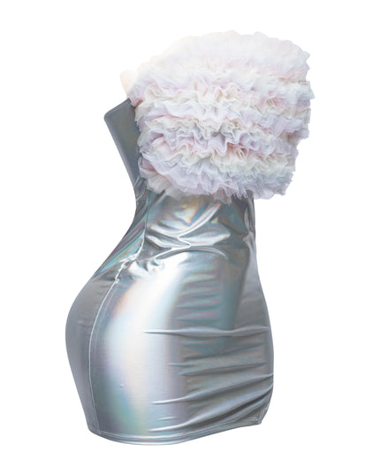 Layered ruffle PU contrast tube dress - Muvin 