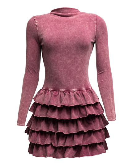 Mineral washed ruffle mini dress - Muvin 