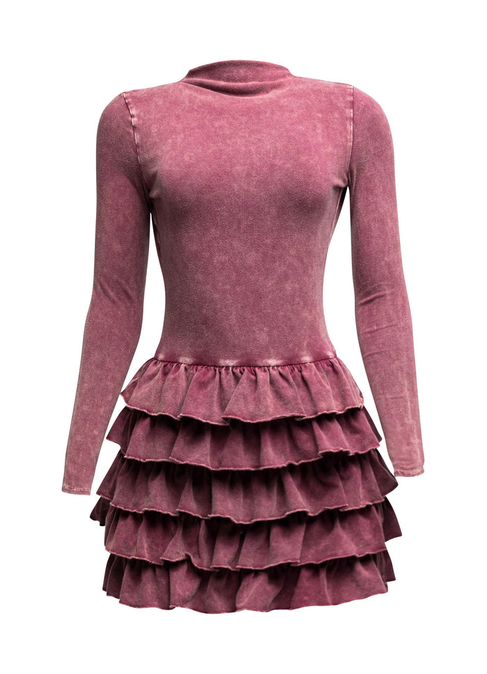 Mineral washed ruffle mini dress - Muvin 