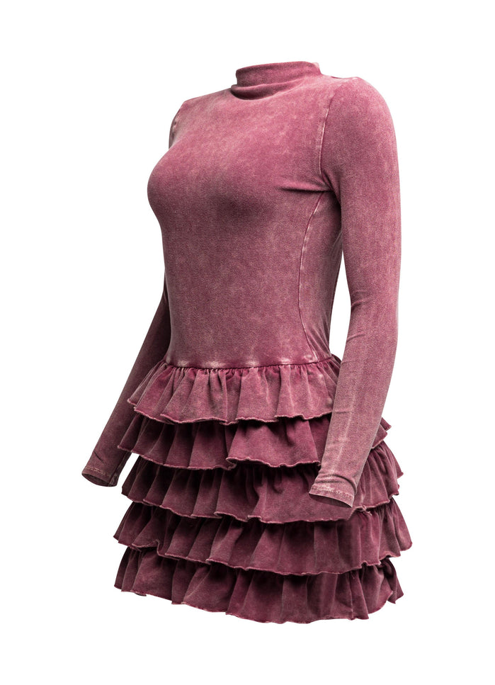Mineral washed ruffle mini dress - Muvin 