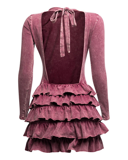Mineral washed ruffle mini dress - Muvin 