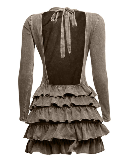 Mineral washed ruffle mini dress - Muvin 