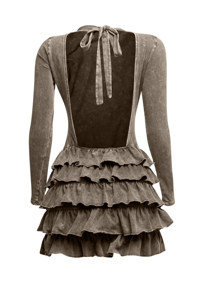 Mineral washed ruffle mini dress - Muvin 
