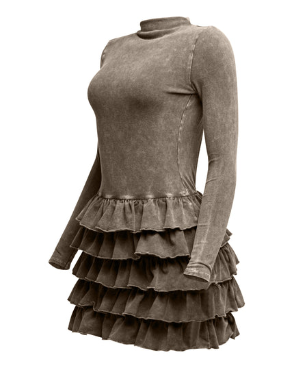 Mineral washed ruffle mini dress - Muvin 