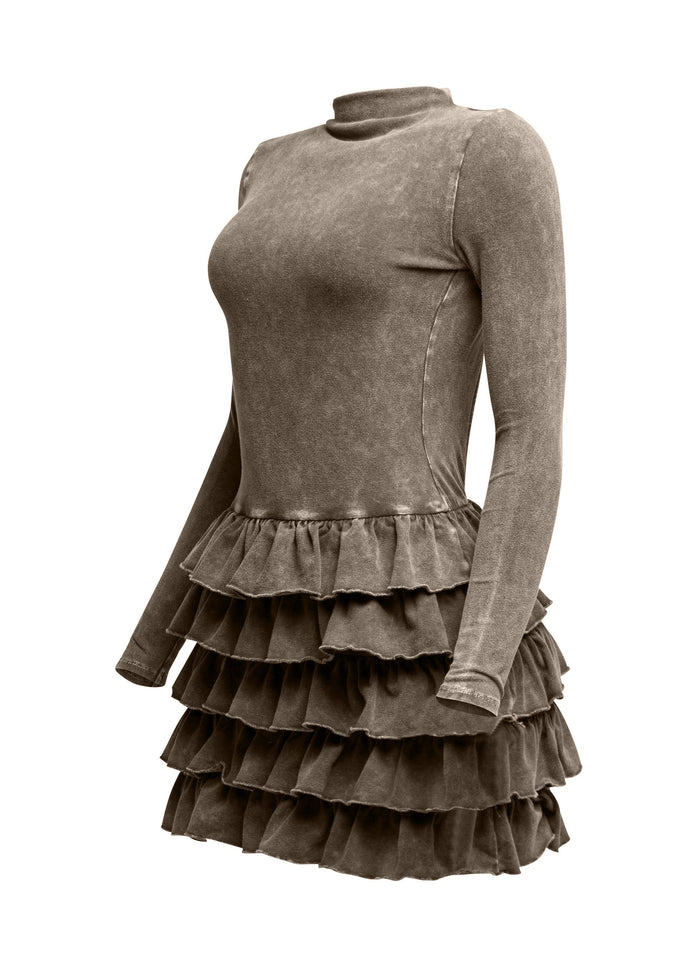 Mineral washed ruffle mini dress - Muvin 