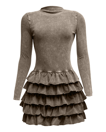 Mineral washed ruffle mini dress - Muvin 