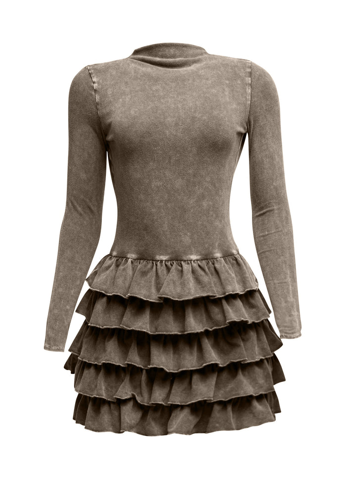 Mineral washed ruffle mini dress - Muvin 