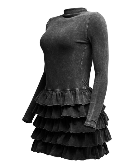 Mineral washed ruffle mini dress - Muvin 