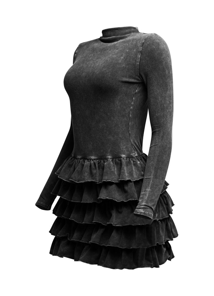 Mineral washed ruffle mini dress - Muvin 