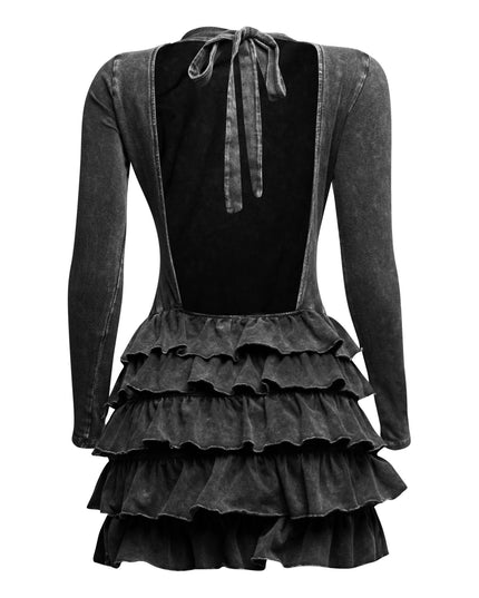 Mineral washed ruffle mini dress - Muvin 