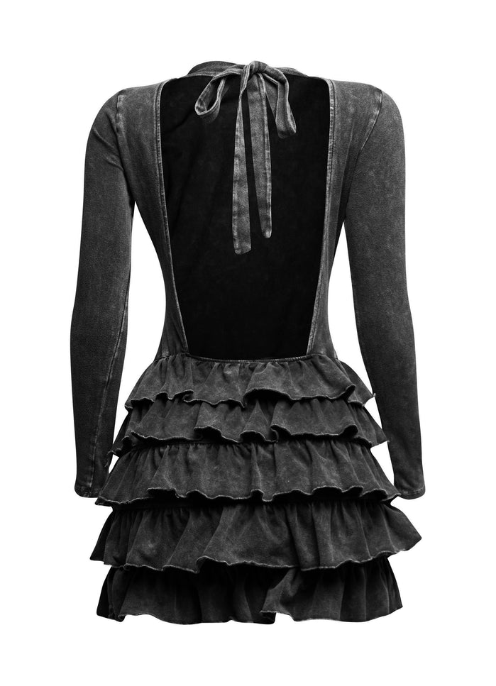 Mineral washed ruffle mini dress - Muvin 