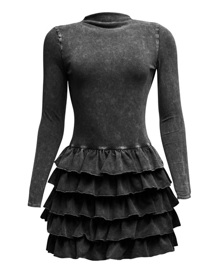 Mineral washed ruffle mini dress - Muvin 