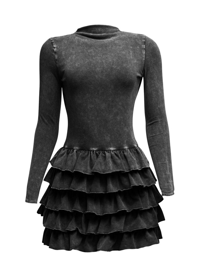 Mineral washed ruffle mini dress - Muvin 