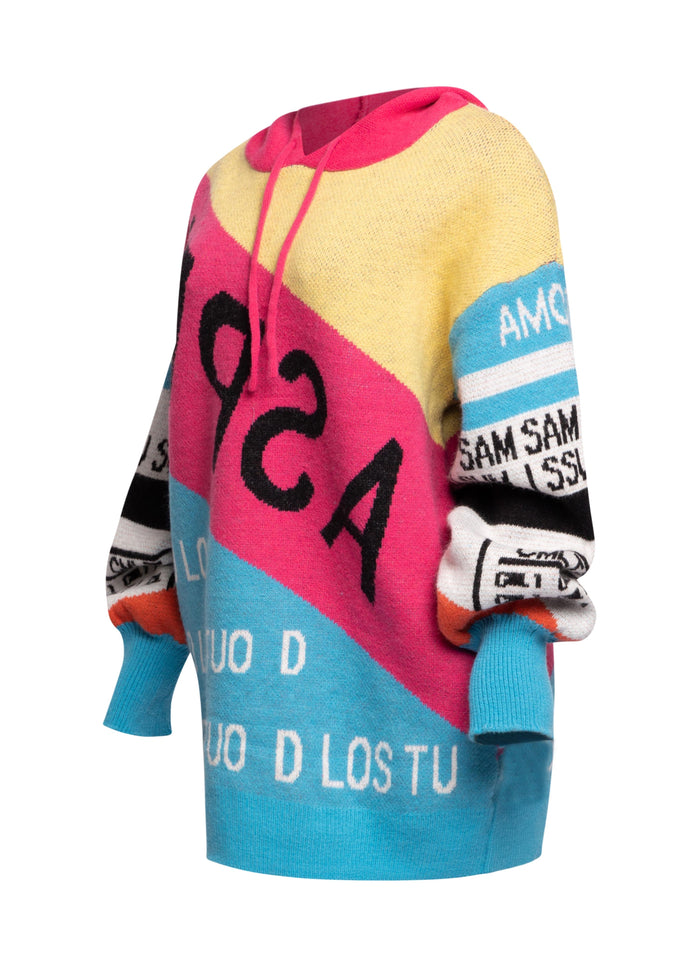 Color Block Hooded Knit Sweater Dress - Muvin 