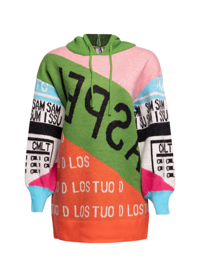 Color Block Hooded Knit Sweater Dress - Muvin 