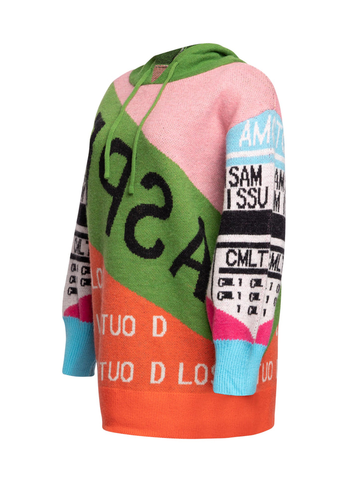 Color Block Hooded Knit Sweater Dress - Muvin 