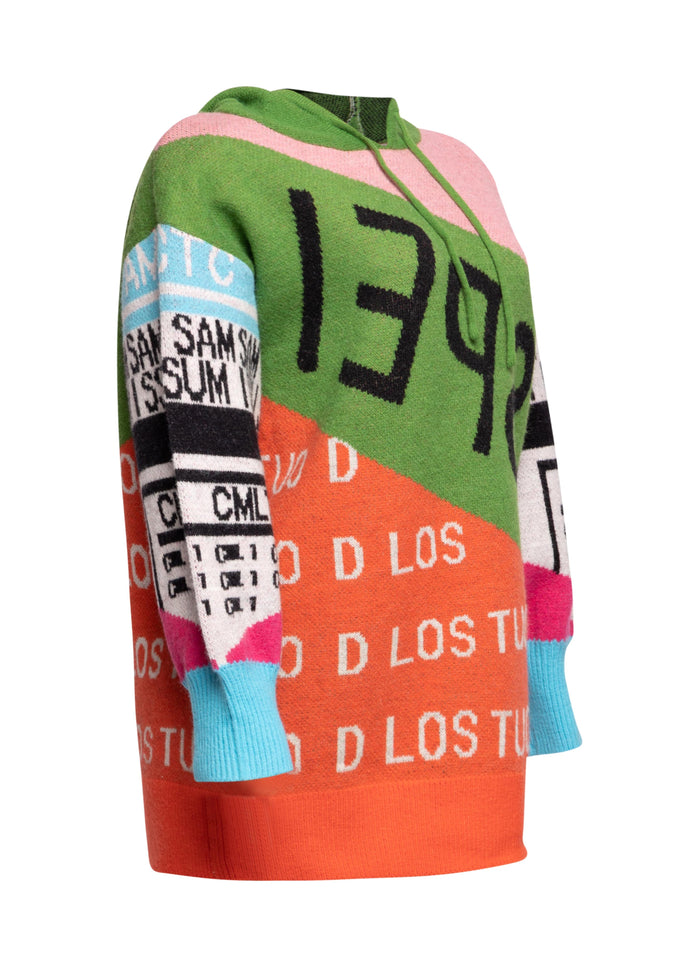 Color Block Hooded Knit Sweater Dress - Muvin 