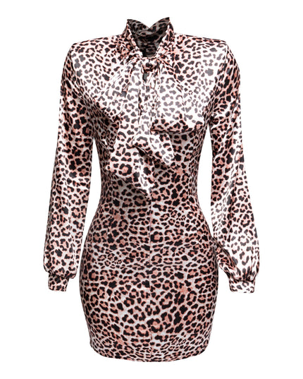 Long Sleeved Tie Neck Mini dress - Muvin 