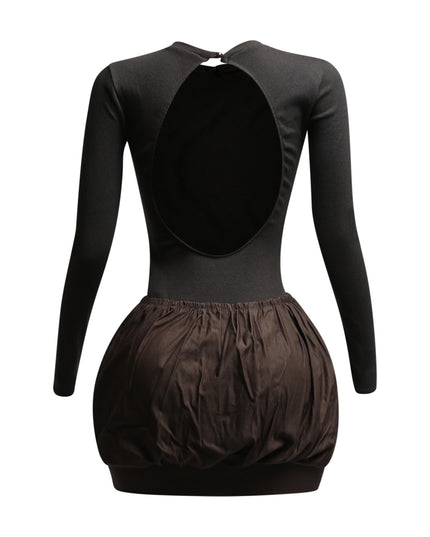 Ribbed long sleeve open back bubble skirt mini dress - Muvin 