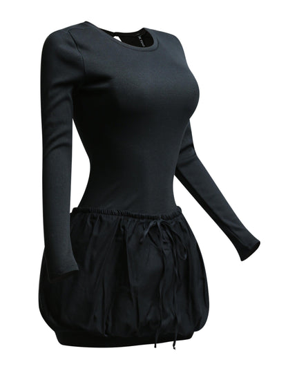 Ribbed long sleeve open back bubble skirt mini dress - Muvin 