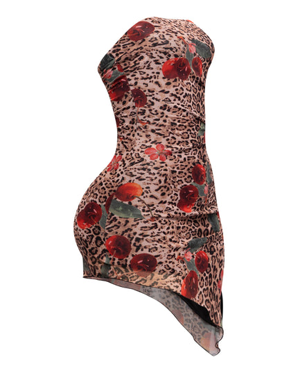 Printed mesh asymmetrical hem tube dress - Muvin 
