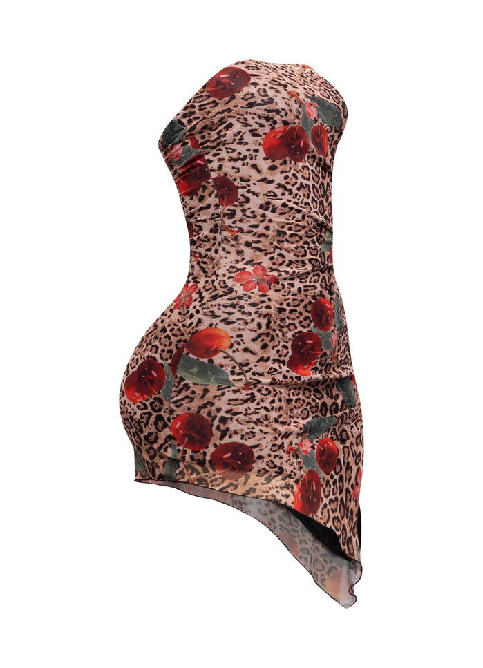 Printed mesh asymmetrical hem tube dress - Muvin 