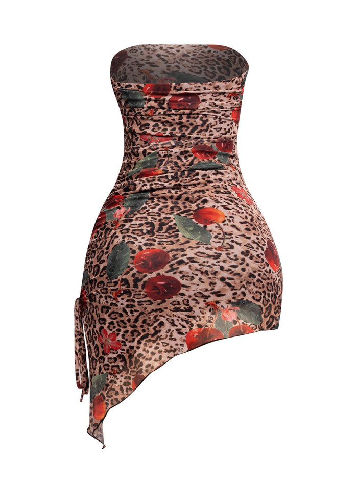 Printed mesh asymmetrical hem tube dress - Muvin 