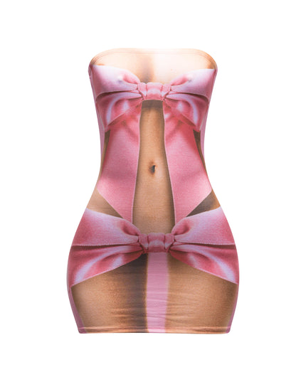 Ribbon printed body print tube dress - Muvin 