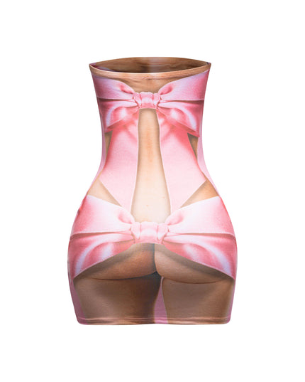 Ribbon printed body print tube dress - Muvin 