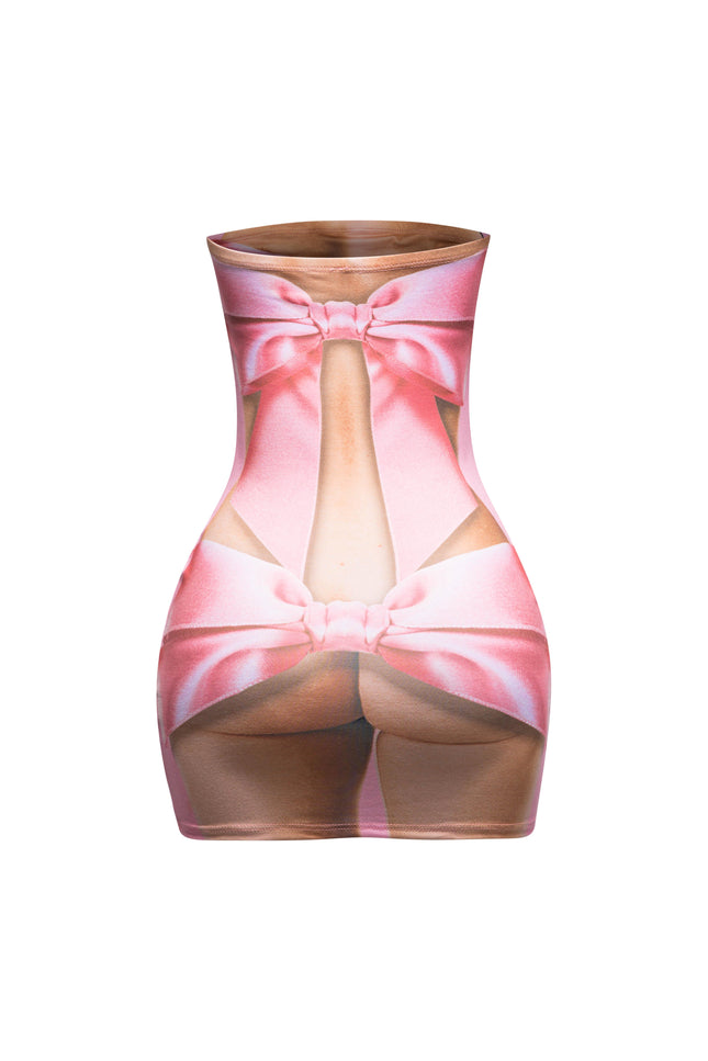 Ribbon printed body print tube dress - Muvin 