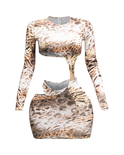 Foil Animal Printed Cut Out Mini Dress - Muvin 