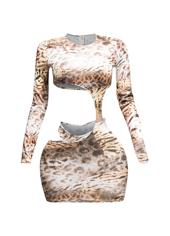Foil Animal Printed Cut Out Mini Dress - Muvin 