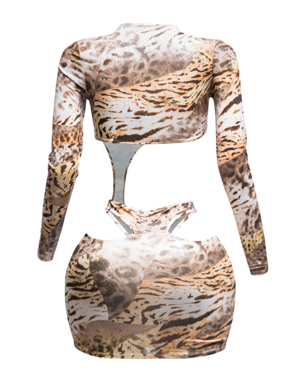 Foil Animal Printed Cut Out Mini Dress - Muvin 