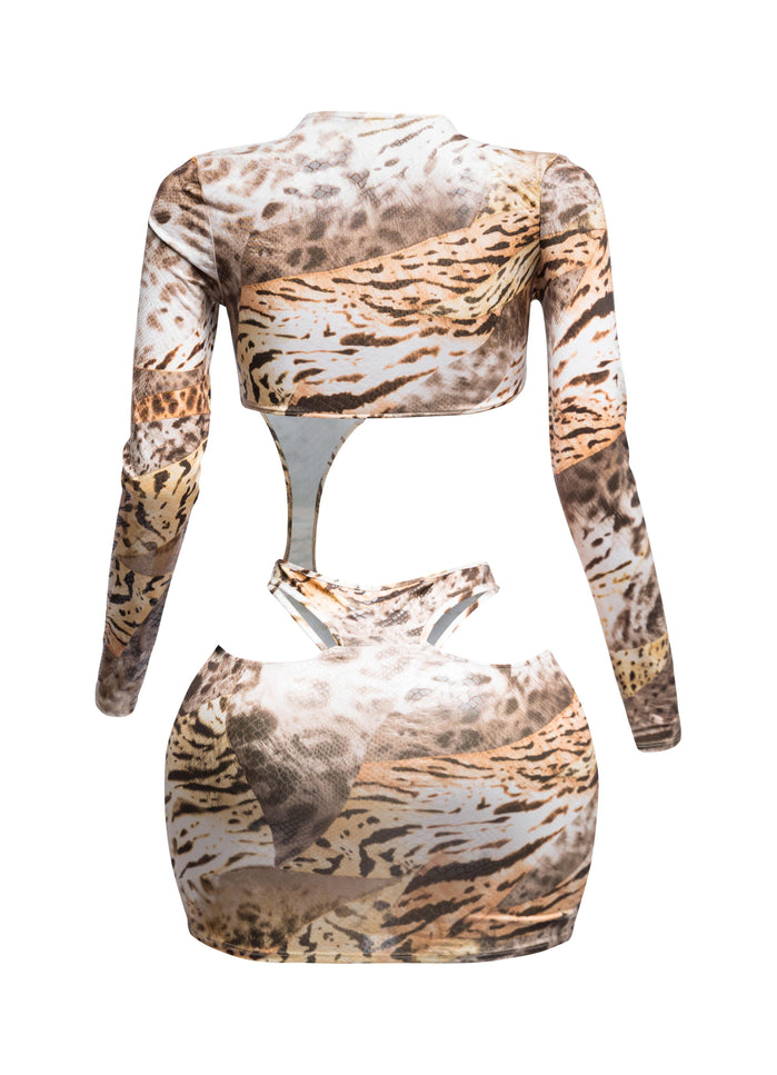 Foil Animal Printed Cut Out Mini Dress - Muvin 