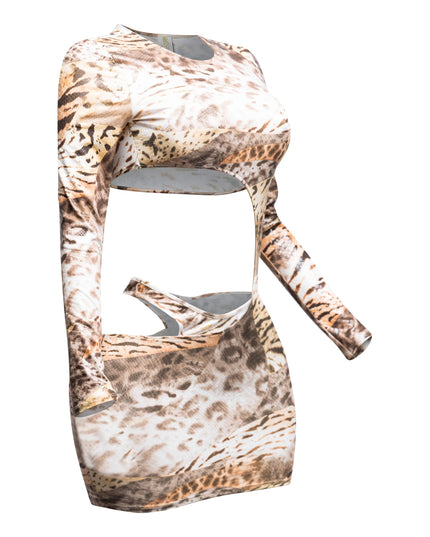 Foil Animal Printed Cut Out Mini Dress - Muvin 