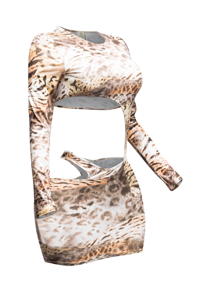 Foil Animal Printed Cut Out Mini Dress - Muvin 