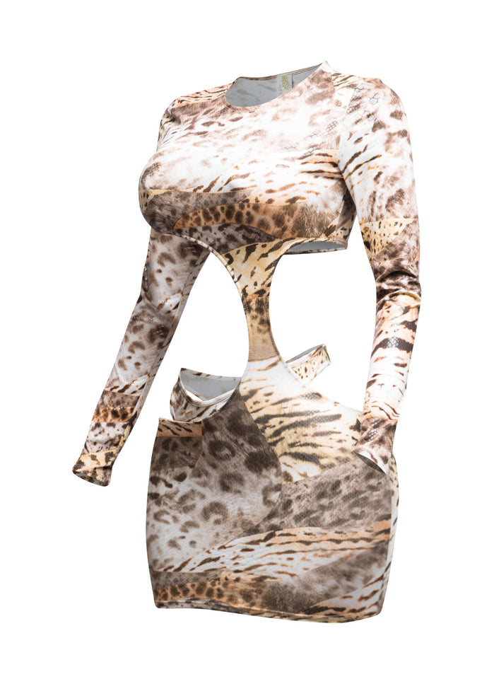 Foil Animal Printed Cut Out Mini Dress - Muvin 