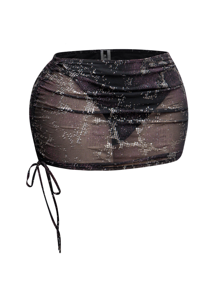 Glitter mesh low rise ruched micro mini skirt - Muvin 