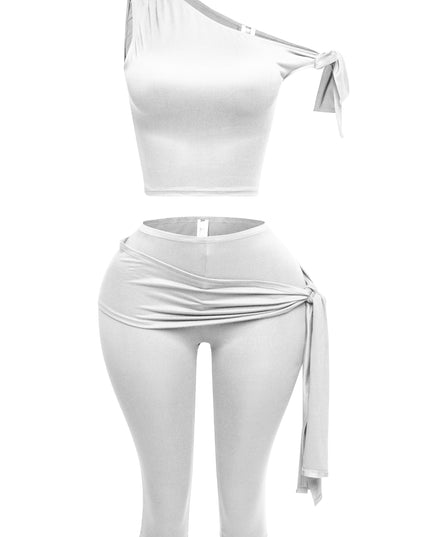 One shoulder tied detailed capri leggings set - Muvin 
