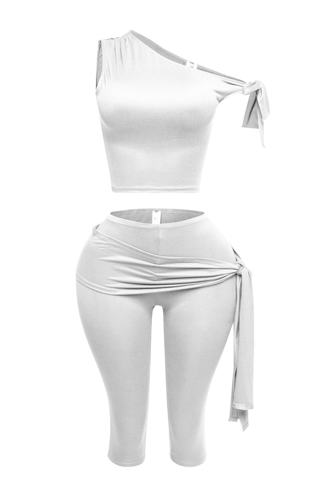 One shoulder tied detailed capri leggings set - Muvin 