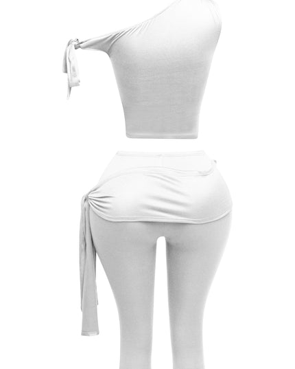 One shoulder tied detailed capri leggings set - Muvin 