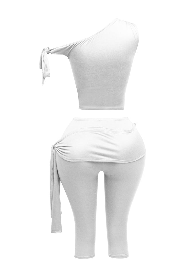 One shoulder tied detailed capri leggings set - Muvin 